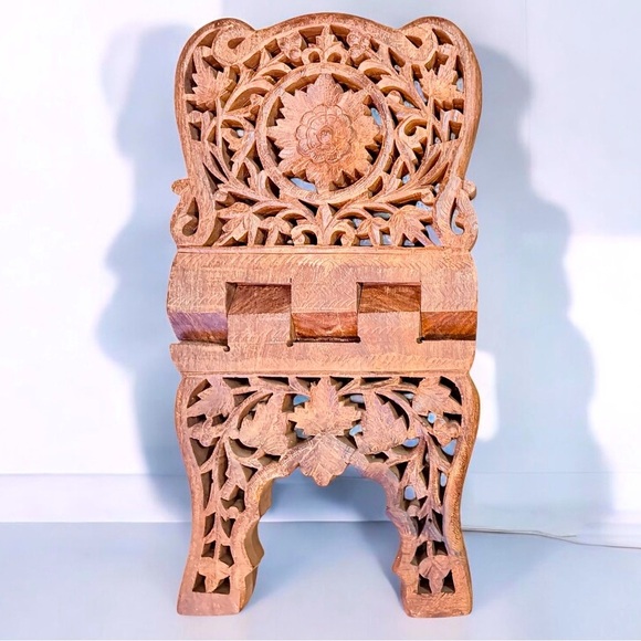 Hand Carved Indian Rosewood Book Stand - Picture 2 of 10